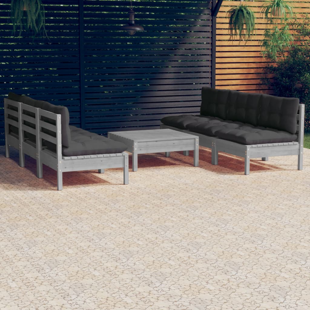 vidaXL Solid Pinewood Patio Lounge Set 7 Piece with Cushions Multi Colors-8