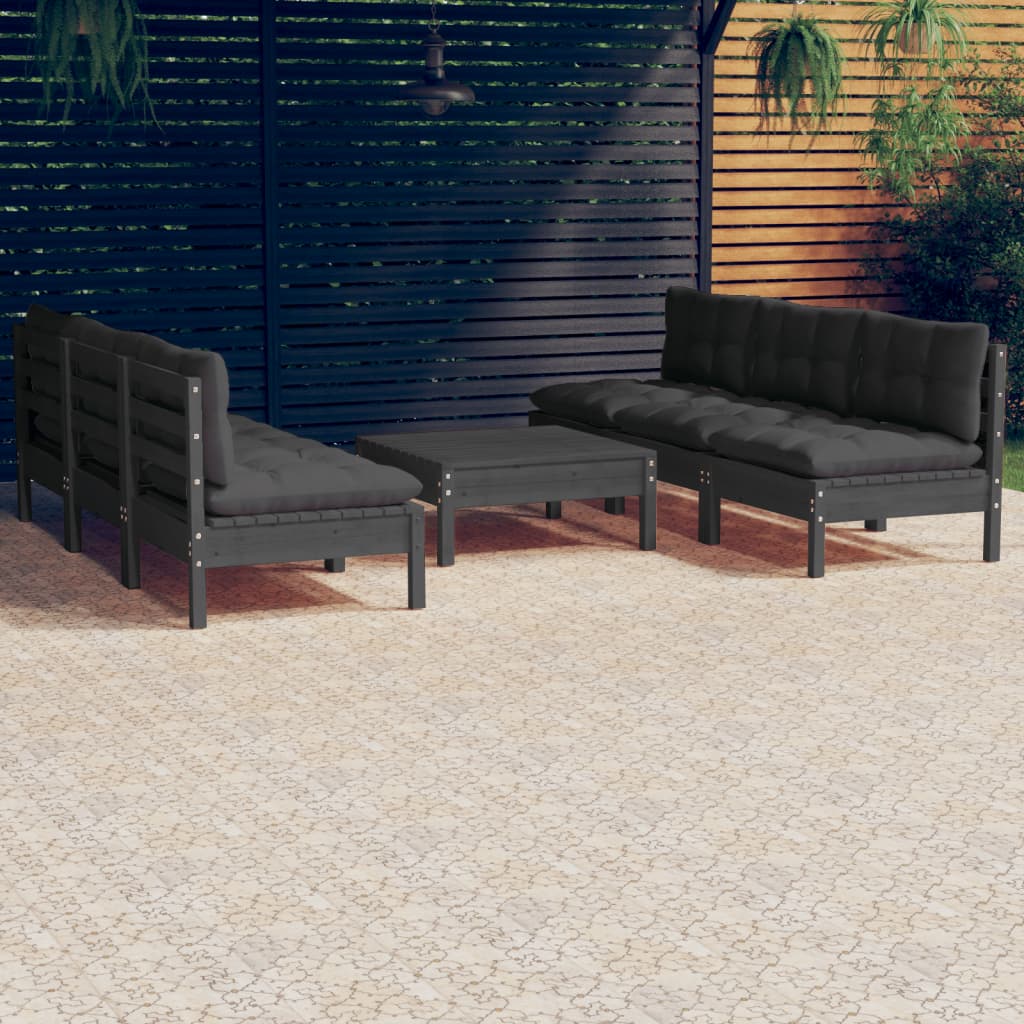 vidaXL Solid Pinewood Patio Lounge Set 7 Piece with Cushions Multi Colors-5