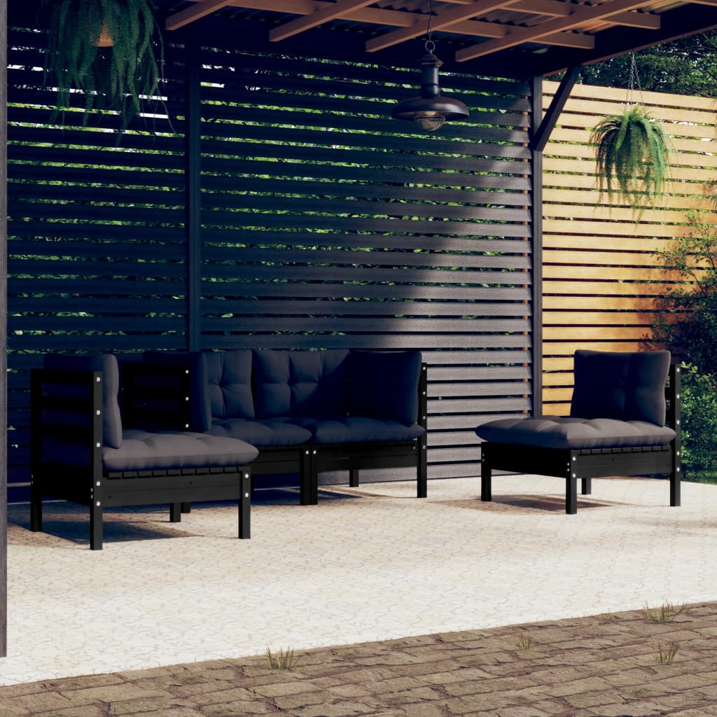 vidaXL Solid Pinewood Patio Lounge Set 4 Piece with Cushions Multi Colors-5