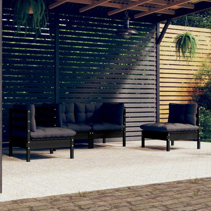 vidaXL Solid Pinewood Patio Lounge Set 4 Piece with Cushions Multi Colors-5