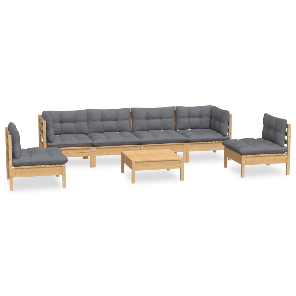 vidaXL Solid Pinewood Patio Lounge Set 7 Piece with Cushions Multi Colors-0