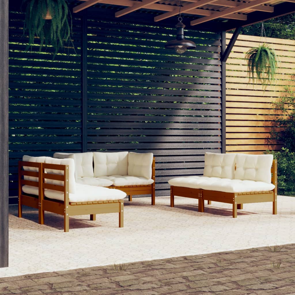 vidaXL Solid Pinewood Patio Lounge Set 6 Piece with Cushions Multi Colors-9