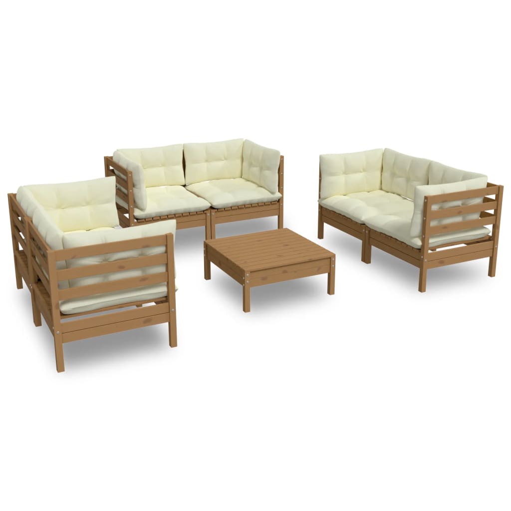 vidaXL Solid Pinewood Patio Lounge Set 7 Piece with Cushions Multi Colors-3