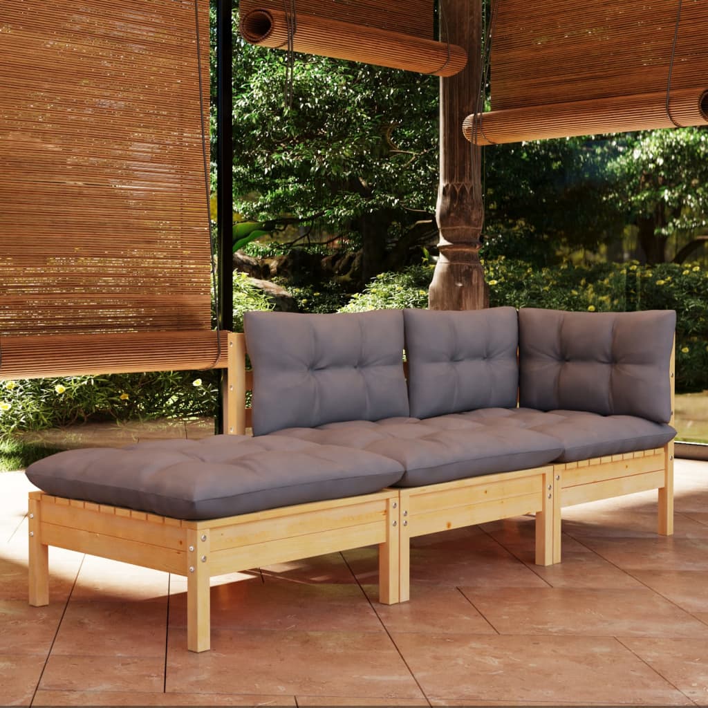 vidaXL Solid Wood Pine Patio Lounge Set 3 Piece with Cushions Multi Colors-7