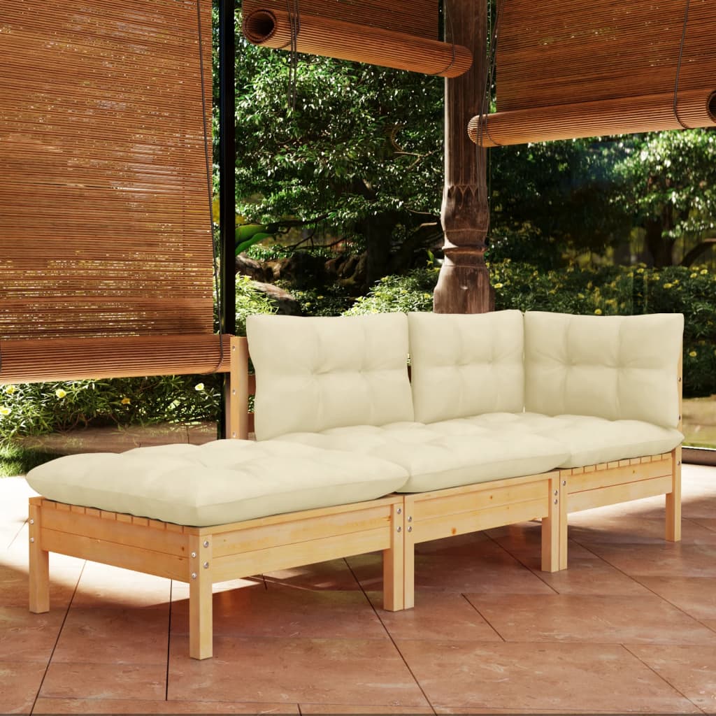 vidaXL Solid Wood Pine Patio Lounge Set 3 Piece with Cushions Multi Colors-6