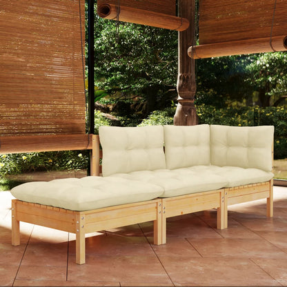 vidaXL Solid Wood Pine Patio Lounge Set 3 Piece with Cushions Multi Colors-6