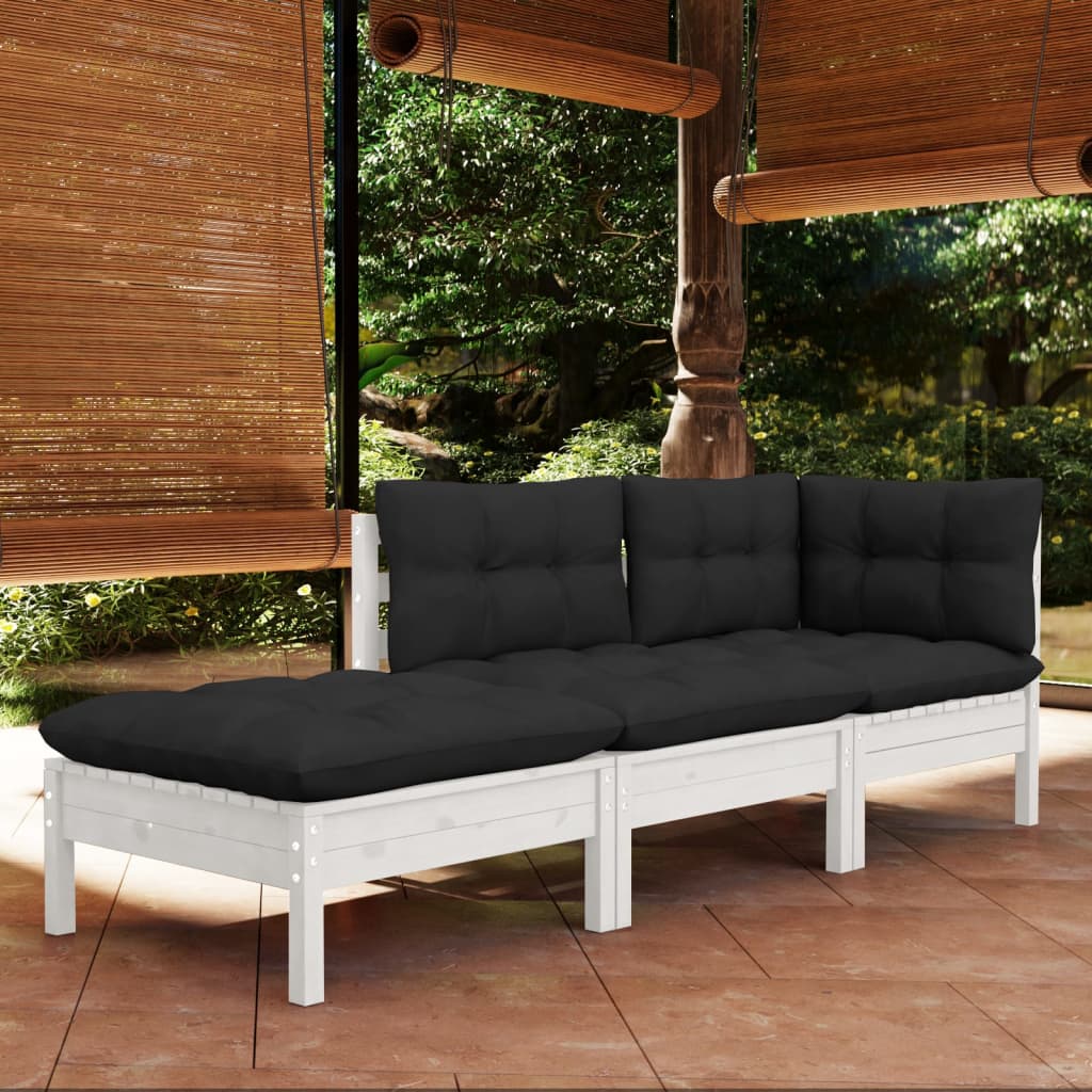 vidaXL Solid Wood Pine Patio Lounge Set 3 Piece with Cushions Multi Colors-4