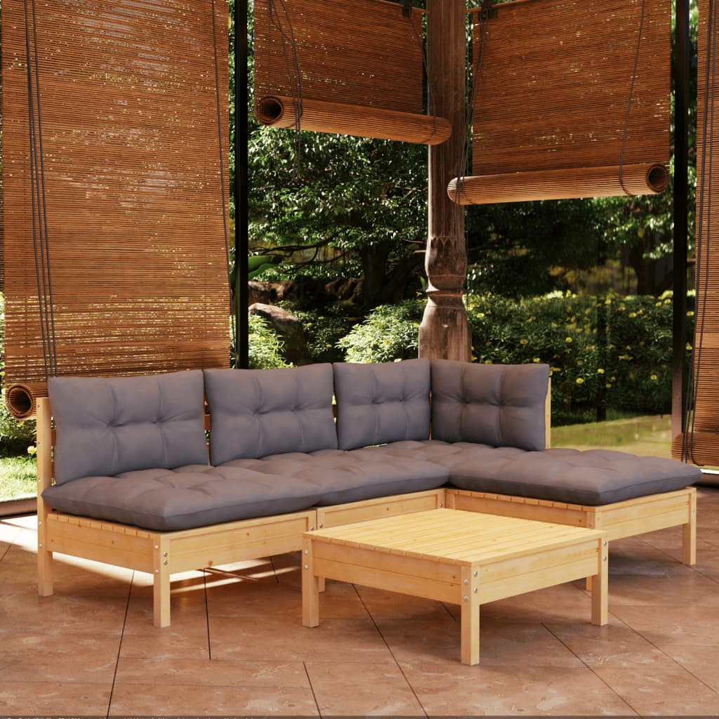 vidaXL Solid Pinewood Patio Lounge Set 5 Piece with Cushions Multi Colors-7