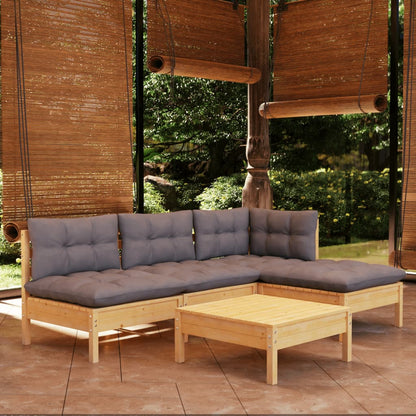vidaXL Solid Pinewood Patio Lounge Set 5 Piece with Cushions Multi Colors-7