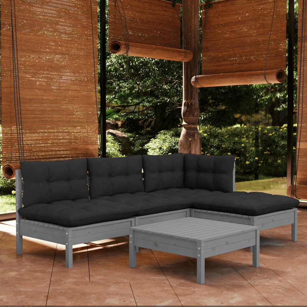 vidaXL Solid Pinewood Patio Lounge Set 5 Piece with Cushions Multi Colors-8