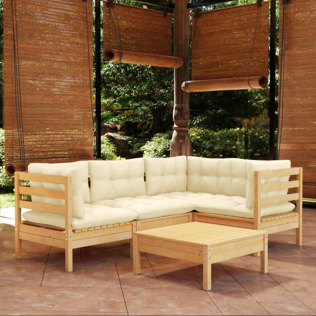 vidaXL Solid Pinewood Patio Lounge Set 5 Piece with Cushions Multi Colors-6