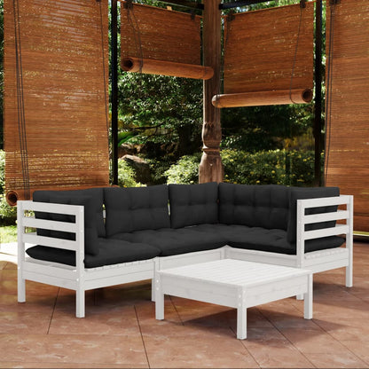vidaXL 5 Piece Patio Lounge Set with Cream Cushions Pinewood-1