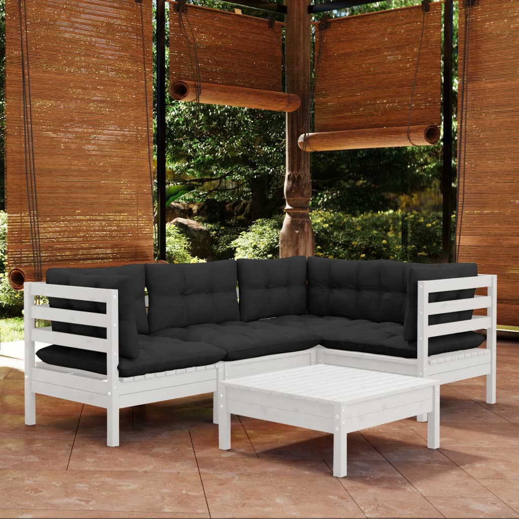 vidaXL Solid Pinewood Patio Lounge Set 5 Piece with Cushions Multi Colors-3