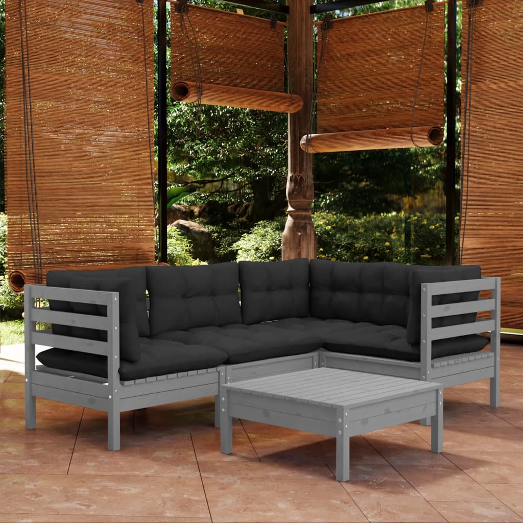 vidaXL Solid Pinewood Patio Lounge Set 5 Piece with Cushions Multi Colors-8