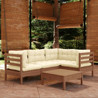 vidaXL Solid Pinewood Patio Lounge Set 5 Piece with Cushions Multi Colors-9