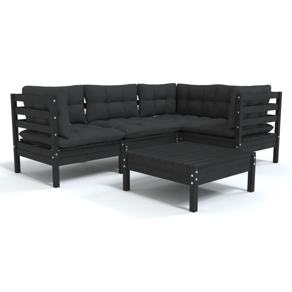 vidaXL Solid Pinewood Patio Lounge Set 5 Piece with Cushions Multi Colors-2