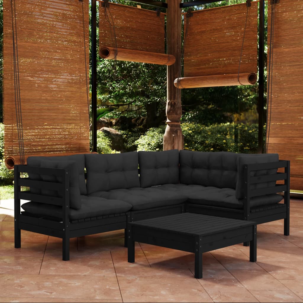vidaXL Solid Pinewood Patio Lounge Set 5 Piece with Cushions Multi Colors-5