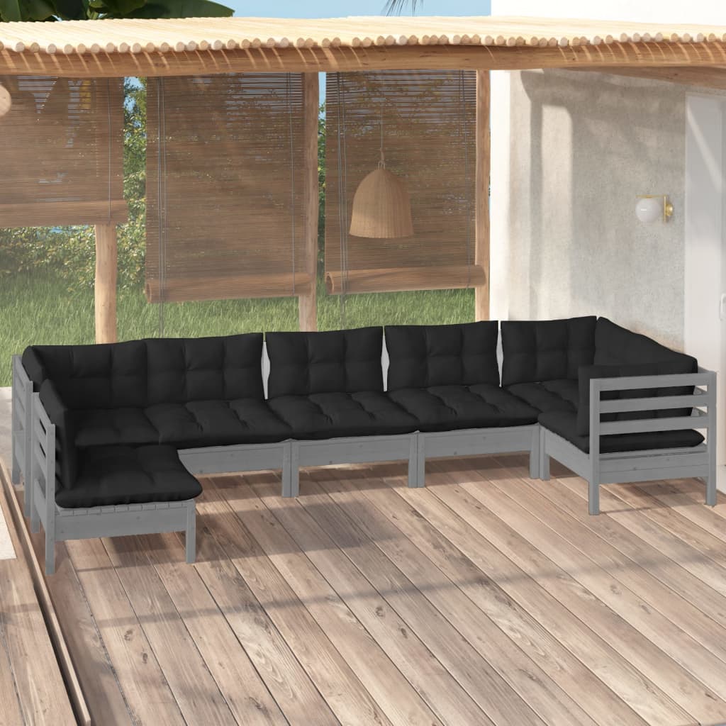 vidaXL Solid Pinewood Patio Lounge Set 7 Piece with Cushions Multi Colors-4