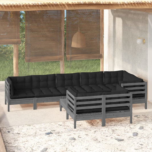 vidaXL 9 Piece Patio Lounge Set with Cream Cushions Solid Pinewood-0