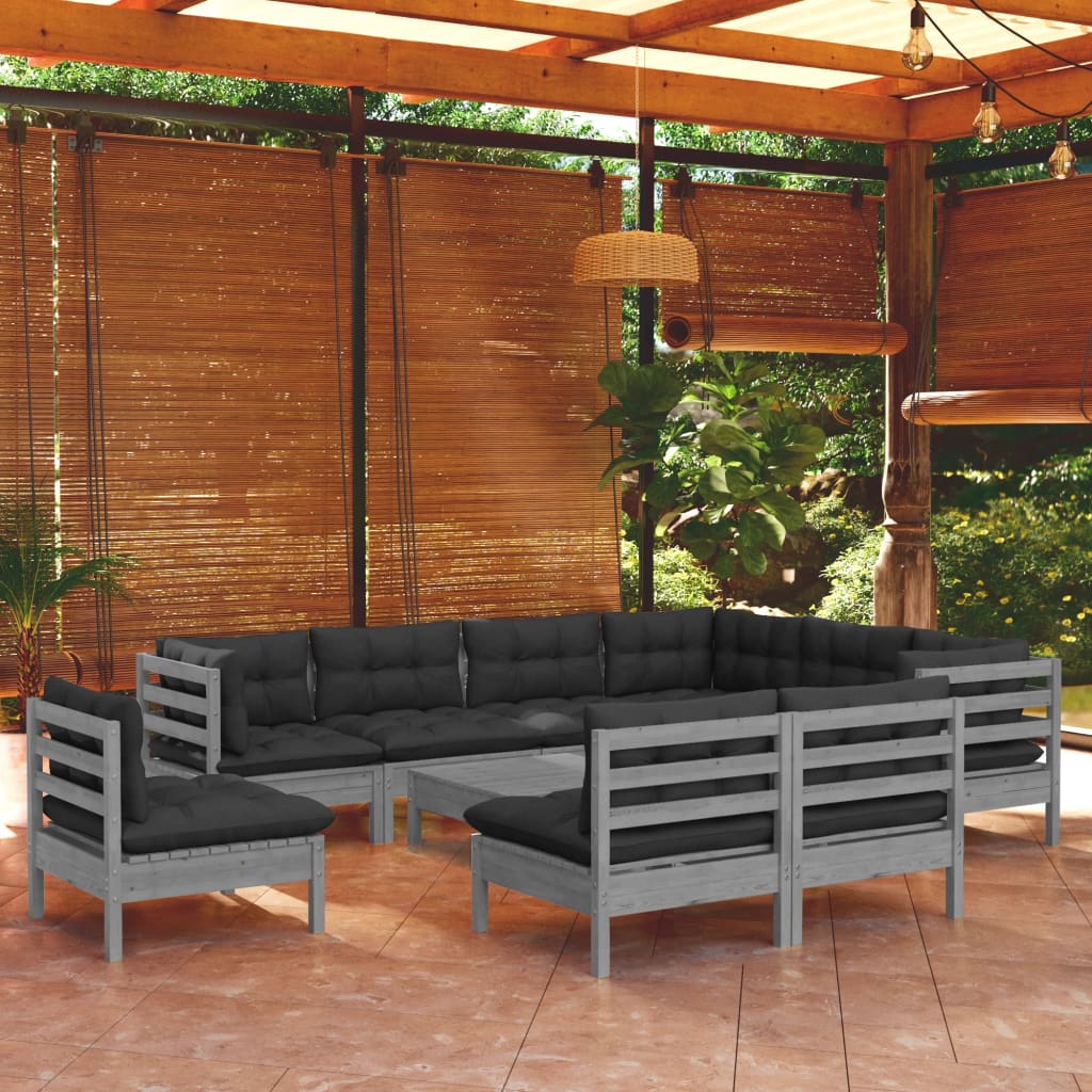 vidaXL Solid Pinewood Patio Lounge Set 10 Piece with Cushions Multi Colors-7