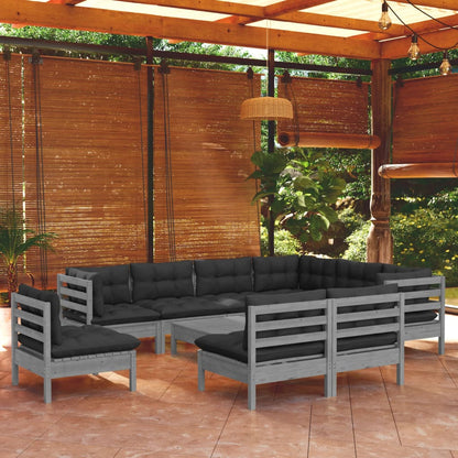 vidaXL Solid Pinewood Patio Lounge Set 10 Piece with Cushions Multi Colors-7