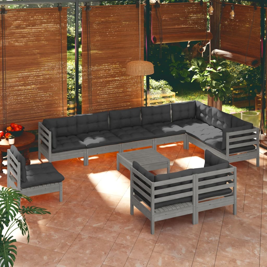 vidaXL Solid Pinewood Patio Lounge Set 11 Piece with Cushions Multi Colors-8
