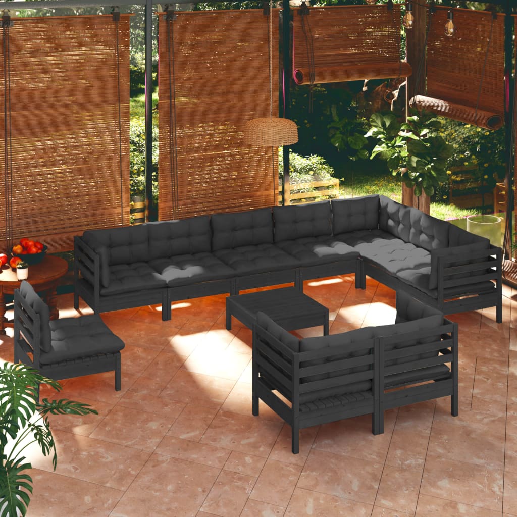 vidaXL Solid Pinewood Patio Lounge Set 11 Piece with Cushions Multi Colors-5