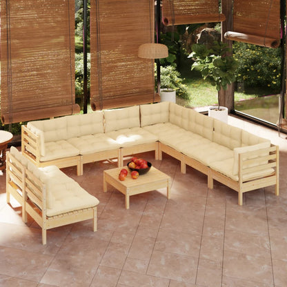 vidaXL Solid Pinewood Patio Lounge Set 10 Piece with Cushions Multi Colors-6