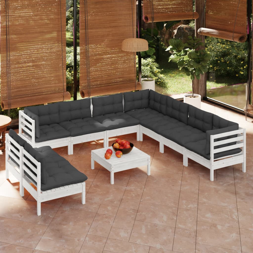 vidaXL Solid Pinewood Patio Lounge Set 10 Piece with Cushions Multi Colors-9