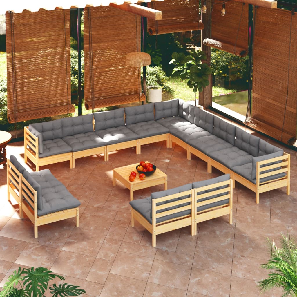 vidaXL Solid Pinewood Patio Lounge Set 14 Piece with Cushions Multi Colors-6