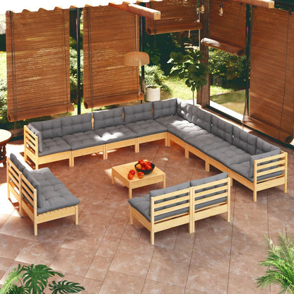 vidaXL Solid Pinewood Patio Lounge Set 14 Piece with Cushions Multi Colors-6