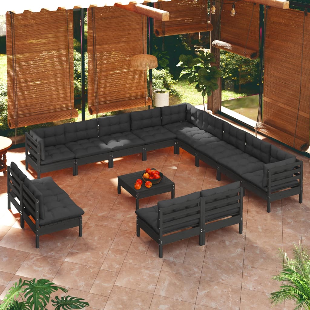 vidaXL Solid Pinewood Patio Lounge Set 14 Piece with Cushions Multi Colors-2