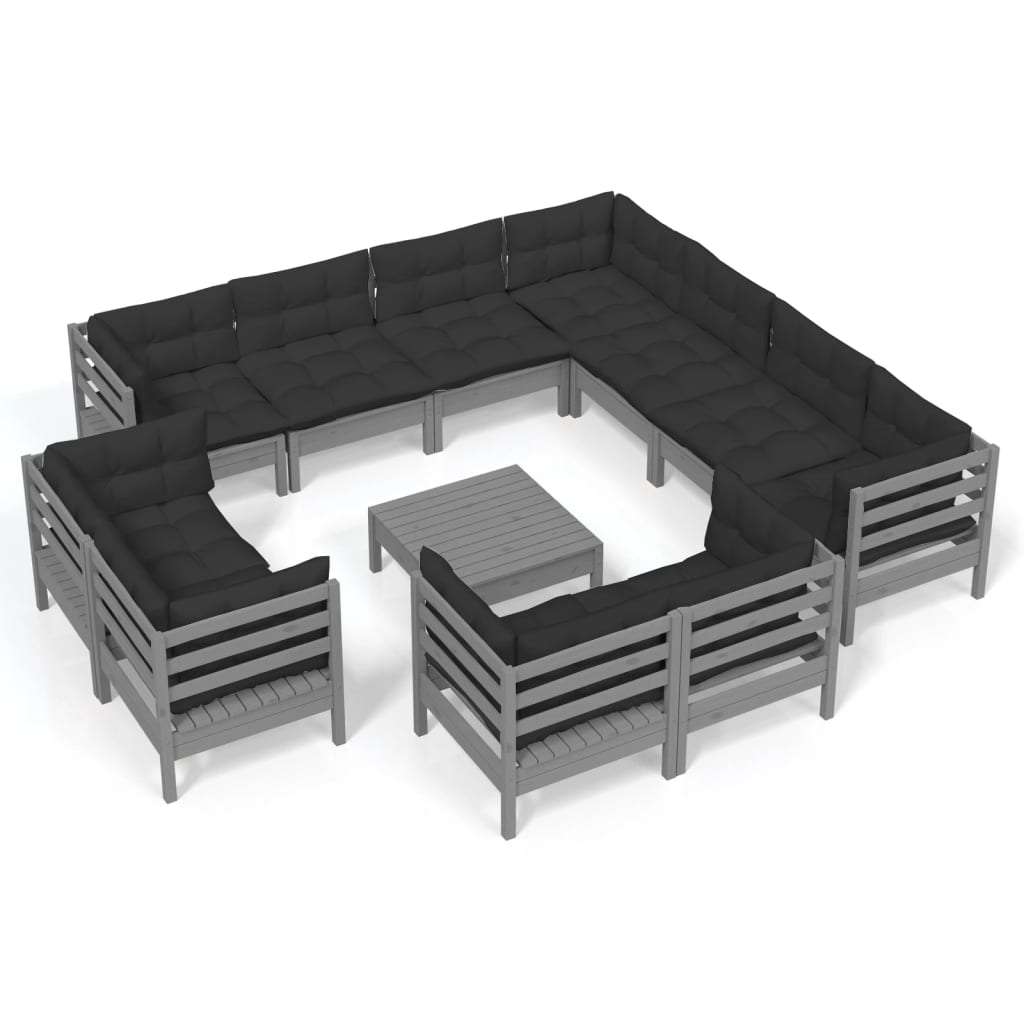 vidaXL Solid Pinewood Patio Lounge Set 12 Piece with Cushions Multi Colors-2