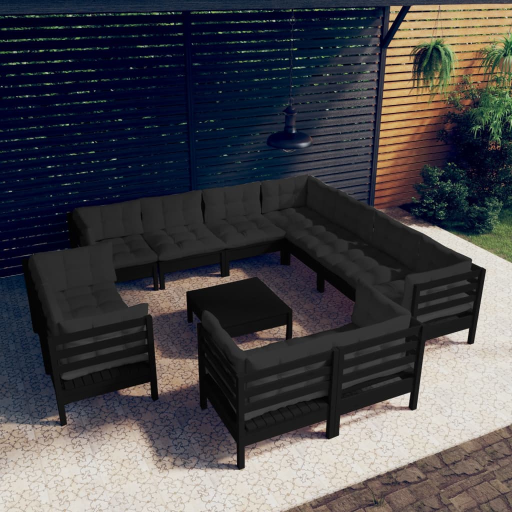 vidaXL Solid Pinewood Patio Lounge Set 12 Piece with Cushions Multi Colors-5