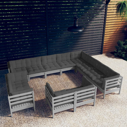 vidaXL Solid Pinewood Patio Lounge Set 12 Piece with Cushions Multi Colors-8