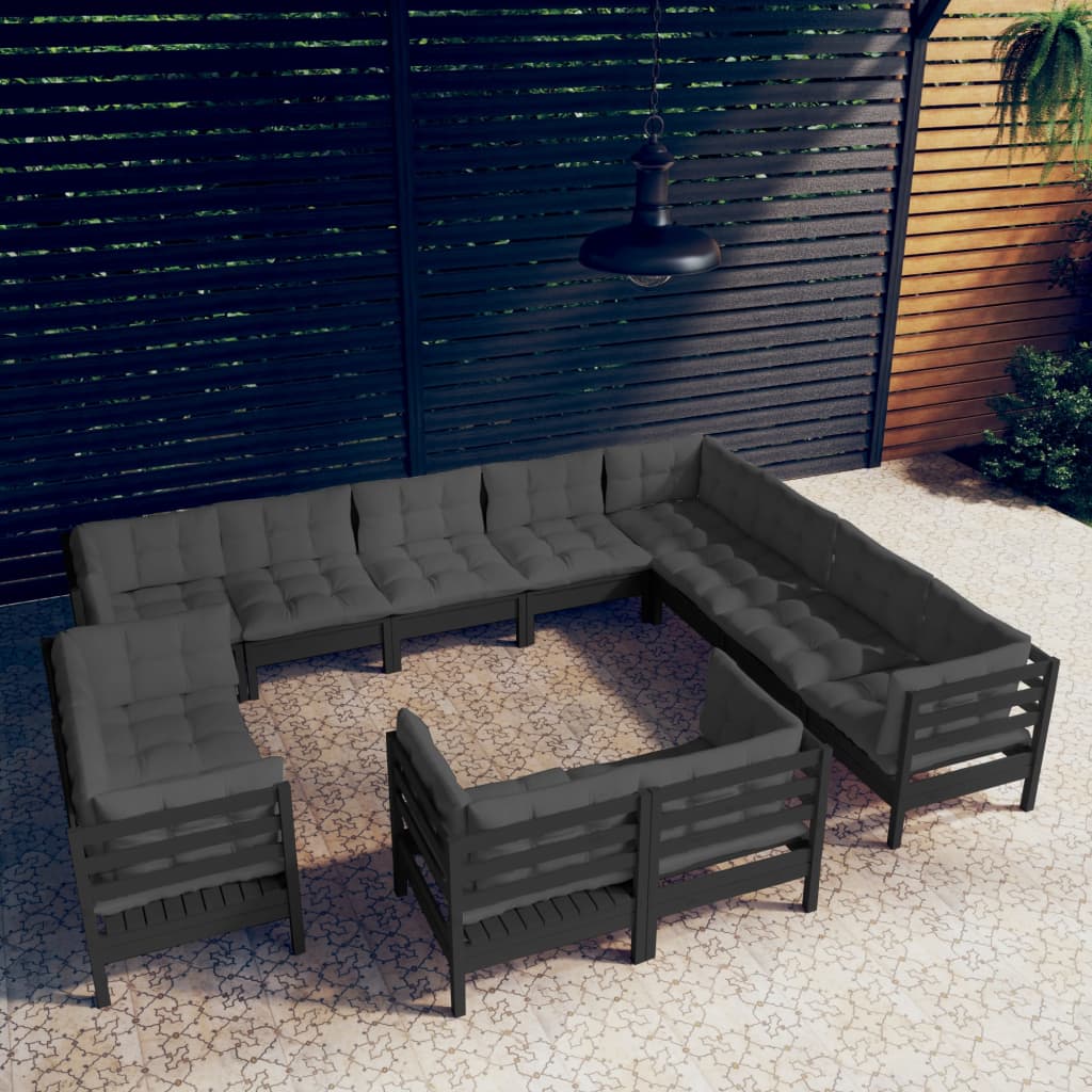vidaXL Solid Pinewood Patio Lounge Set 12 Piece with Cushions Multi Colors-5