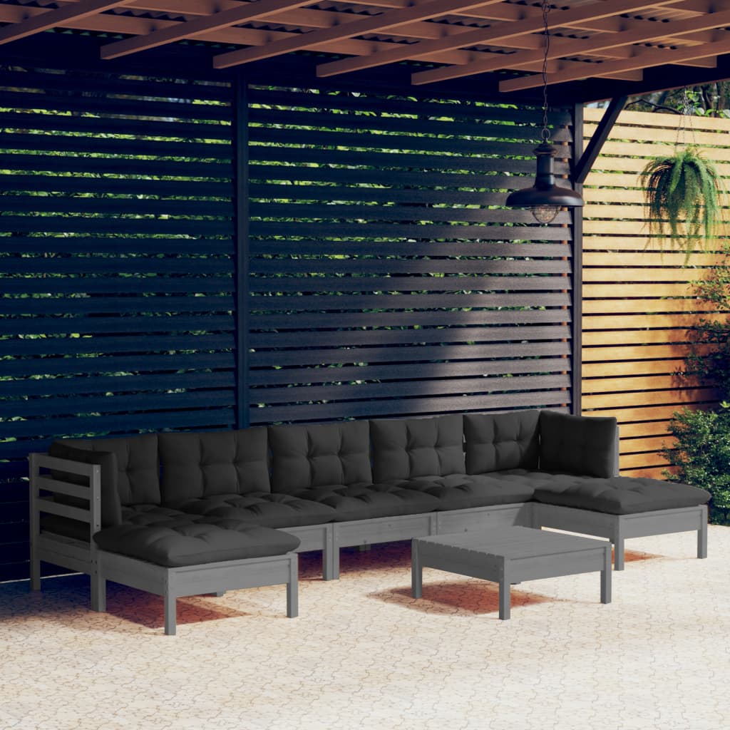 vidaXL Solid Pinewood Patio Lounge Set 8 Piece with Cushions Multi Colors-7