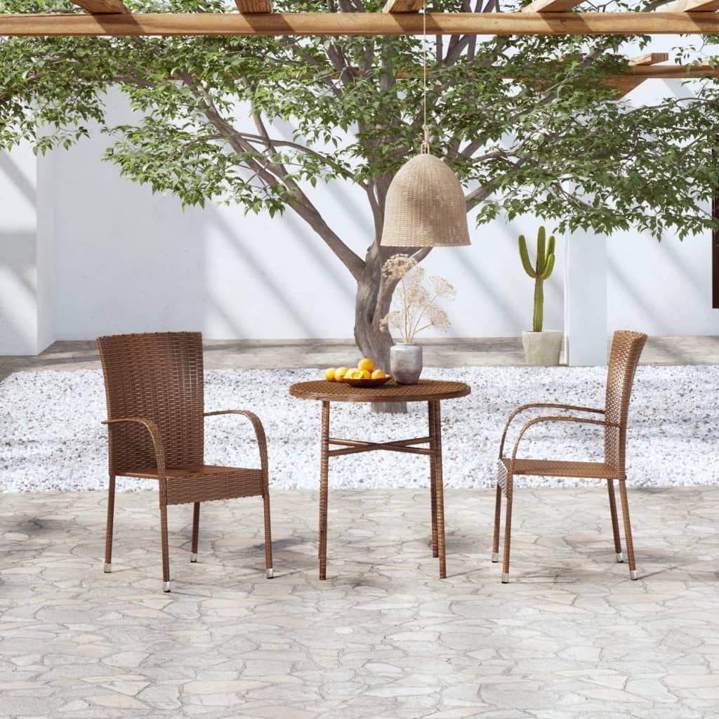 vidaXL Patio Dining Set 3 Piece Outdoor Wicker Table and Chair Set Poly Rattan-5