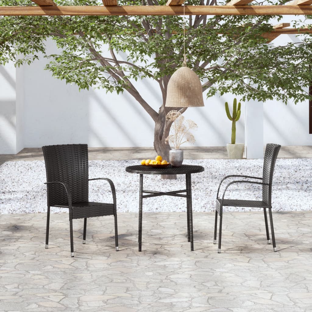 vidaXL Patio Dining Set 3 Piece Outdoor Wicker Table and Chair Set Poly Rattan-4