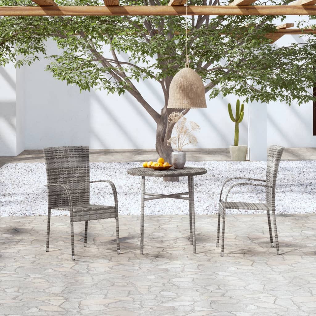 vidaXL Patio Dining Set 3 Piece Outdoor Wicker Table and Chair Set Poly Rattan-6