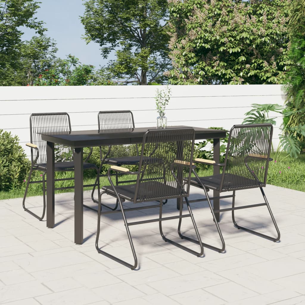 vidaXL Patio Dining Set Conversation Set with Coffee Table Black PVC Rattan-7