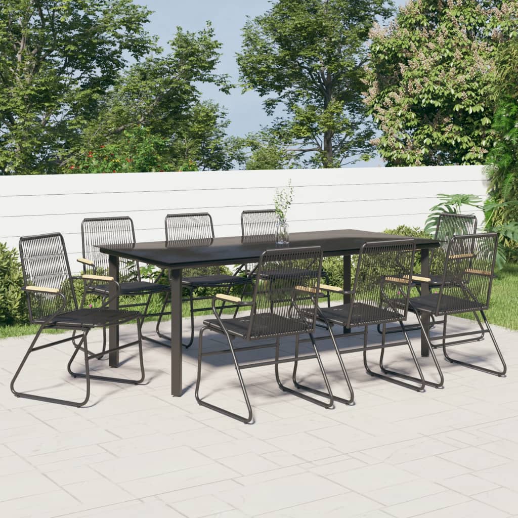 vidaXL Patio Dining Set Conversation Set with Coffee Table Black PVC Rattan-11