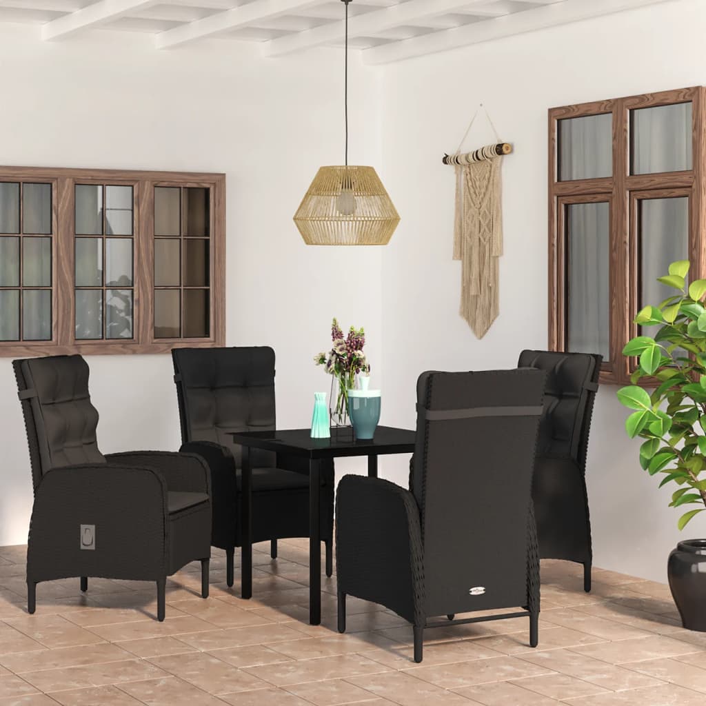 vidaXL Patio Dining Set with Cushions Gray and Black Garden Chair 3/5/7 Piece-9