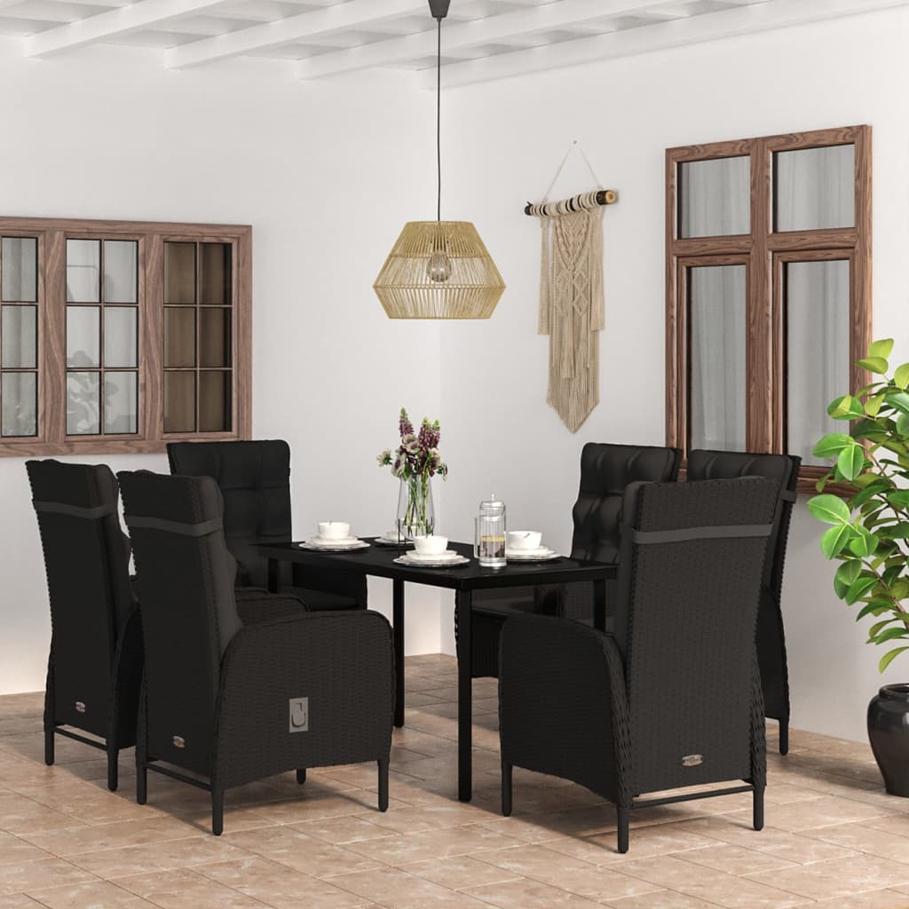 vidaXL Patio Dining Set with Cushions Gray and Black Garden Chair 3/5/7 Piece-5