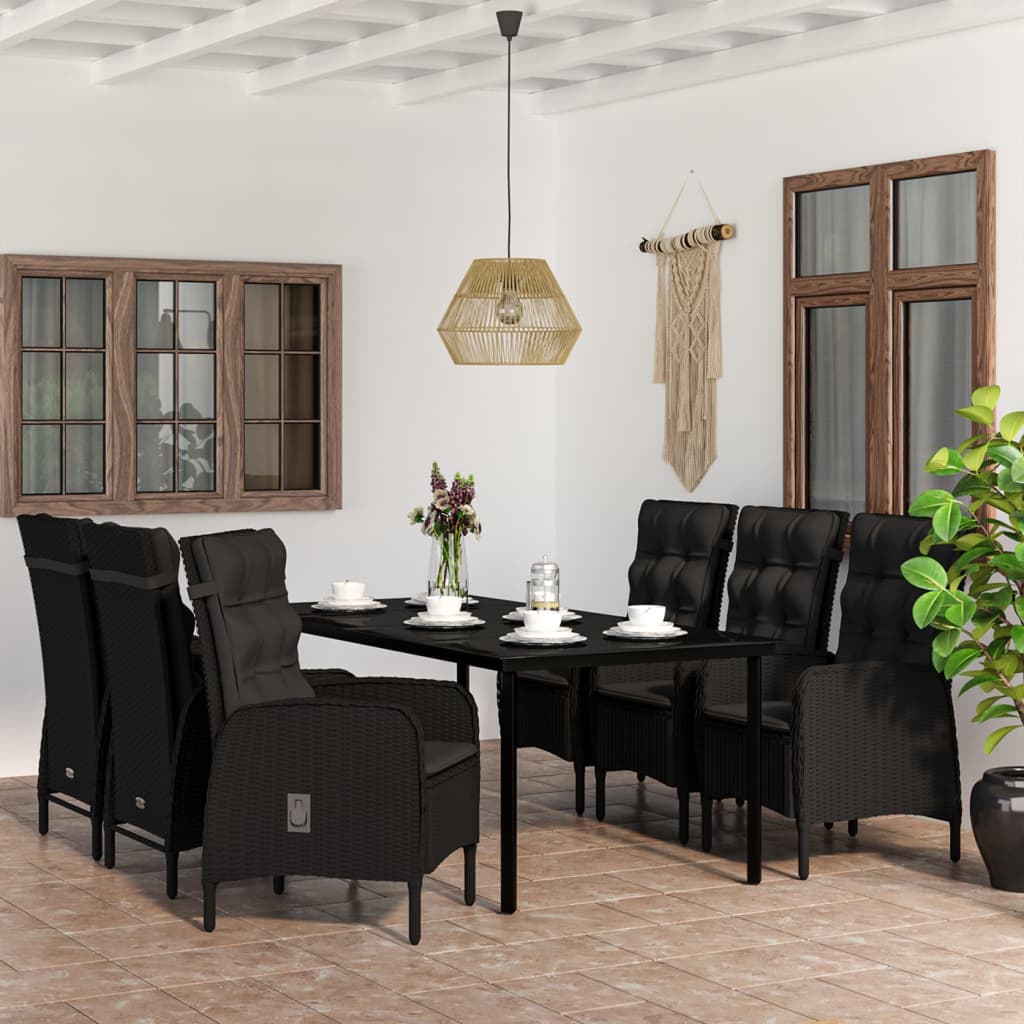 vidaXL Patio Dining Set with Cushions Gray and Black Garden Chair 3/5/7 Piece-10