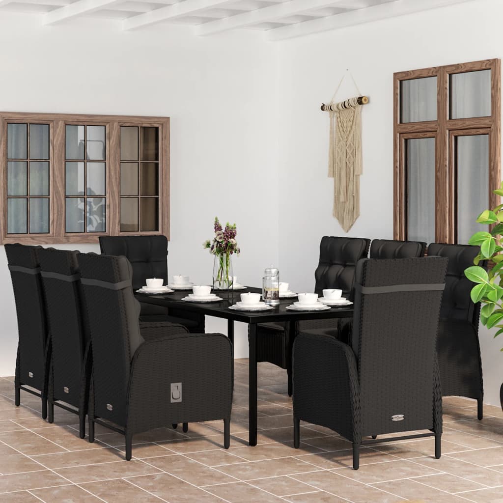 vidaXL Patio Dining Set with Cushions Gray and Black Garden Chair 3/5/7 Piece-8