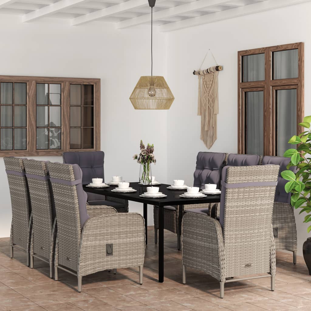 vidaXL Patio Dining Set with Cushions Gray and Black Garden Chair 3/5/7 Piece-11