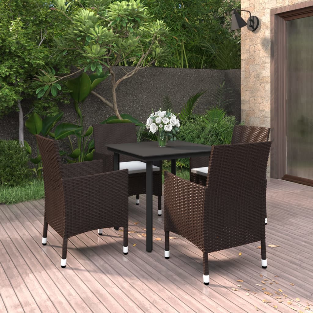 vidaXL Patio Dining Set Outdoor Table and Chair Set Poly Rattan and Glass-25