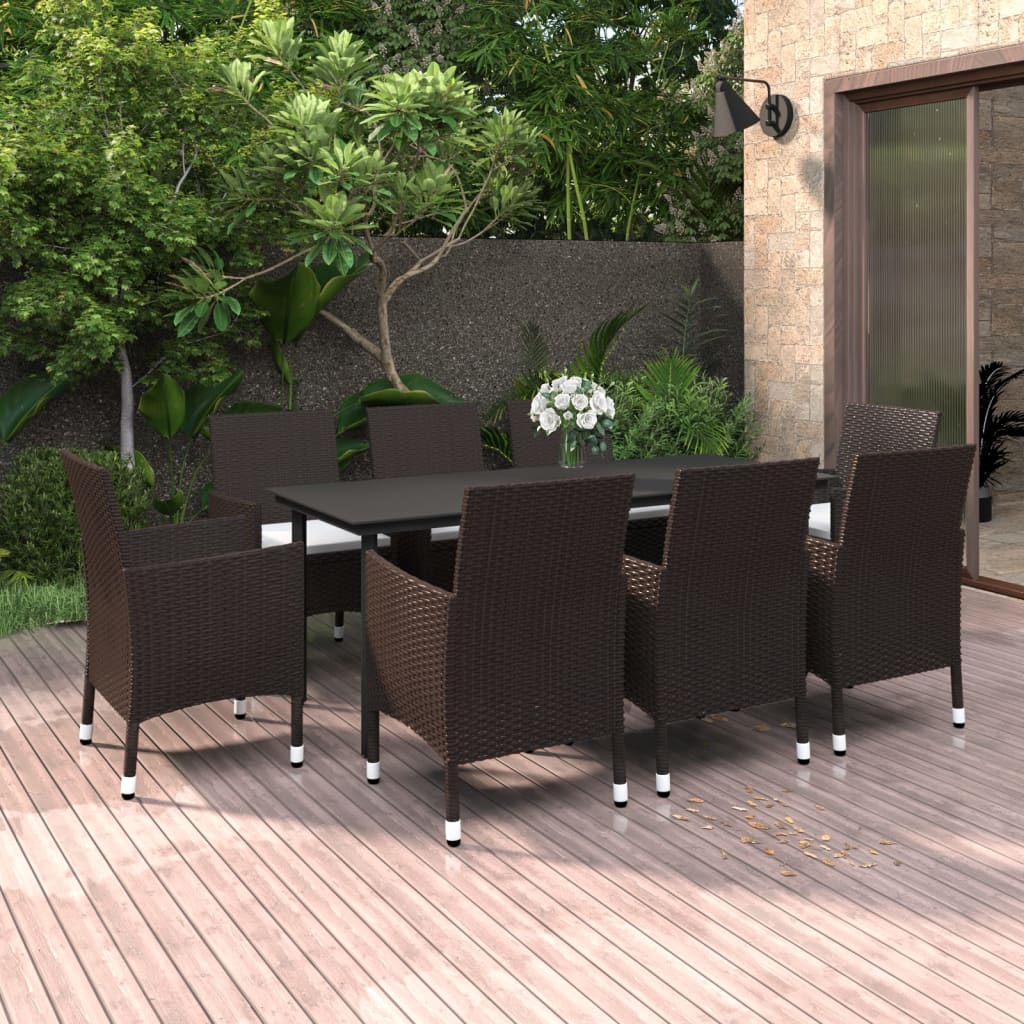 vidaXL Patio Dining Set Outdoor Table and Chair Set Poly Rattan and Glass-24