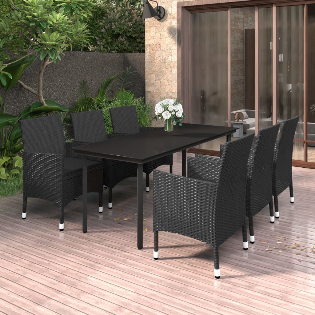vidaXL Patio Dining Set Outdoor Table and Chair Set Poly Rattan and Glass-15